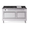 ILVE Nostalgie II Noblesse 60-Inch 5.8 Cu. Ft. Dual Oven Natural Gas Dual Fuel Range with 9 Burners, Griddle and Solid Door in White with Chrome Trim (UN60FQNMPWHC)