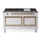 ILVE Nostalgie II Noblesse 60-Inch 5.8 Cu. Ft. Dual Oven Propane Gas Dual Fuel Range with 9 Burners, Griddle and Solid Door in White with Brass Trim (UN60FQNMPWHGLP)