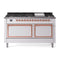 ILVE Nostalgie II Noblesse 60-Inch 5.8 Cu. Ft. Dual Oven Natural Gas Dual Fuel Range with 9 Burners, Griddle and Solid Door in White with Copper Trim (UN60FQNMPWHP)