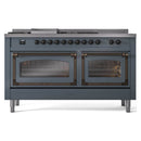 Blue grey dual-fuel range with sealed burners and two closed oven doors