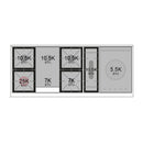 Cooktop output chart showing burner BTU ratings and plate markings