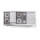 Nostalgie II dual fuel range open cooktop showing burners and French top