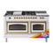 ILVE Nostalgie II Noblesse 60-Inch 5.8 Cu. Ft. Dual Oven Natural Gas Dual Fuel Range with 7 Burners, Griddle, French Top and Triple Glass Door in RAL with Brass Trim (UN60FSNMPRAG)