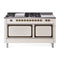 ILVE Nostalgie II Noblesse 60-Inch 5.8 Cu. Ft. Dual Oven Natural Gas Dual Fuel Range with 7 Burners, Griddle, French Top and Solid Door in Antique Whitewith Bronze Trim (UN60FSQNMPAWB)