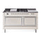 ILVE Nostalgie II Noblesse 60-Inch 5.8 Cu. Ft. Dual Oven Propane Gas Dual Fuel Range with 7 Burners, Griddle, French Top and Solid Door in Antique White with Chrome Trim (UN60FSQNMPAWCLP)
