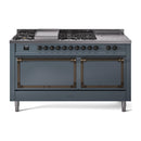ILVE blue grey dual-fuel range with French top and two solid oven doors
