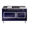 ILVE Nostalgie II Noblesse 60-Inch 5.8 Cu. Ft. Dual Oven Propane Gas Dual Fuel Range with 7 Burners, Griddle, French Top and Solid Door in Midnight Blue with Chrome Trim (UN60FSQNMPMBCLP)