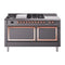 ILVE Nostalgie II Noblesse 60-Inch 5.8 Cu. Ft. Dual Oven Propane Gas Dual Fuel Range with 7 Burners, Griddle, French Top and Solid Door in Matte Graphite with Copper Trim (UN60FSQNMPMGPLP)