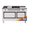 ILVE Nostalgie II Noblesse 60-Inch 5.8 Cu. Ft. Dual Oven Natural Gas Dual Fuel Range with 7 Burners, Griddle, French Top and Solid Door in Custom RAL with Bronze Trim (UN60FSQNMPRAB)