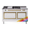 ILVE Nostalgie II Noblesse 60-Inch 5.8 Cu. Ft. Dual Oven Propane Gas Dual Fuel Range with 7 Burners, Griddle, French Top and Solid Door in RAL with Brass Trim (UN60FSQNMPRAGLP)