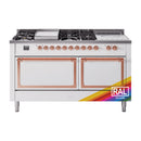 Dual fuel range with French top, 7 gas burners, and two solid oven doors, white