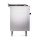Stainless range back panel with bronze fittings and four leveling legs
