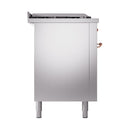 Stainless steel solid oven door with copper gas fittings and top griddle/warming area