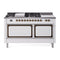 ILVE Nostalgie II Noblesse 60-Inch 5.8 Cu. Ft. Dual Oven Propane Gas Dual Fuel Range with 7 Burners, Griddle, French Top and Solid Door in White with Burnished Bronze Trim (UN60FSQNMPWHBLP)