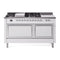 ILVE Nostalgie II Noblesse 60-Inch 5.8 Cu. Ft. Dual Oven Propane Gas Dual Fuel Range with 7 Burners, Griddle, French Top and Solid Door in White with Chrome Trim (UN60FSQNMPWHCLP)