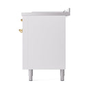 White solid door oven cabinet with brass trim and four leveling legs