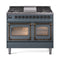 ILVE Nostalgie II Noblesse 40-Inch 4.3 Cu. Ft. Dual Oven Propane Gas Dual Fuel Range with 6 Burners, Griddle and Triple Glass Door in Blue Grey with Burnished Bronze Trim (UND40FNMPBGBLP)