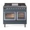ILVE Nostalgie II Noblesse 40-Inch 4.3 Cu. Ft. Dual Oven Natural Gas Dual Fuel Range with 6 Burners, Griddle and Triple Glass Door in Blue Grey with Chrome Trim (UND40FNMPBGC)