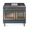 ILVE Nostalgie II Noblesse 40-Inch 4.3 Cu. Ft. Dual Oven Natural Gas Dual Fuel Range with 6 Burners, Griddle and Triple Glass Door in Blue Grey with Brass Trim (UND40FNMPBGG)