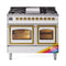 ILVE Nostalgie II Noblesse 40-Inch 4.3 Cu. Ft. Dual Oven Natural Gas Dual Fuel Range with 6 Burners, Griddle and Triple Glass Door in RAL with Brass Trim (UND40FNMPRAG)