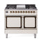 ILVE Nostalgie II Noblesse 40-Inch 4.3 Cu. Ft. Dual Oven Natural Gas Dual Fuel Range with 6 Burners, Griddle and Solid Door in Antique White with Bronze Trim (UND40FQNMPAWB)
