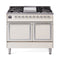 ILVE Nostalgie II Noblesse 40-Inch 4.3 Cu. Ft. Dual Oven Propane Gas Dual Fuel Range with 6 Burners, Griddle and Solid Door in Antique White with Chrome Trim (UND40FQNMPAWCLP)