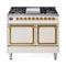 ILVE Nostalgie II Noblesse 40-Inch 4.3 Cu. Ft. Dual Oven Natural Gas Dual Fuel Range with 6 Burners, Griddle and Solid Door in Antique White with Brass Trim (UND40FQNMPAWG)