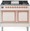 ILVE Nostalgie II Noblesse 40-Inch 4.3 Cu. Ft. Dual Oven Natural Gas Dual Fuel Range with 6 Burners, Griddle and Solid Door in Antique White with Copper Trim (UND40FQNMPAWP)