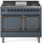 ILVE Nostalgie II Noblesse 40-Inch 4.3 Cu. Ft. Dual Oven Natural Gas Dual Fuel Range with 6 Burners, Griddle and Solid Door in Blue Grey with Bronze Trim (UND40FQNMPBGB)