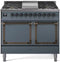 ILVE Nostalgie II Noblesse 40-Inch 4.3 Cu. Ft. Dual Oven Propane Gas Dual Fuel Range with 6 Burners, Griddle and Solid Door in Blue Grey with Burnished Bronze Trim (UND40FQNMPBGBLP)