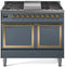 ILVE Nostalgie II Noblesse 40-Inch 4.3 Cu. Ft. Dual Oven Propane Gas Dual Fuel Range with 6 Burners, Griddle and Solid Door in Blue Grey with Brass Trim (UND40FQNMPBGGLP)