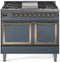 ILVE Nostalgie II Noblesse 40-Inch 4.3 Cu. Ft. Dual Oven Natural Gas Dual Fuel Range with 6 Burners, Griddle and Solid Door in Blue Grey with Brass Trim (UND40FQNMPBGG)