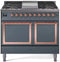 ILVE Nostalgie II Noblesse 40-Inch 4.3 Cu. Ft. Dual Oven Propane Gas Dual Fuel Range with 6 Burners, Griddle and Solid Door in Blue Grey with Copper Trim (UND40FQNMPBGPLP)