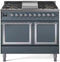 ILVE Nostalgie II Noblesse 40-Inch 4.3 Cu. Ft. Dual Oven Propane Gas Dual Fuel Range with 6 Burners, Griddle and Solid Door in Blue Grey with Chrome Trim (UND40FQNMPBGCLP)