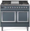 ILVE Nostalgie II Noblesse 40-Inch 4.3 Cu. Ft. Dual Oven Natural Gas Dual Fuel Range with 6 Burners, Griddle and Solid Door in Blue Grey with Chrome Trim (UND40FQNMPBGC)