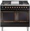ILVE Nostalgie II Noblesse 40-Inch 4.3 Cu. Ft. Dual Oven Propane Gas Dual Fuel Range with 6 Burners, Griddle and Solid Door in Glossy Black with Burnished Bronze Trim (UND40FQNMPBKBLP)