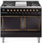 ILVE Nostalgie II Noblesse 40-Inch 4.3 Cu. Ft. Dual Oven Natural Gas Dual Fuel Range with 6 Burners, Griddle and Solid Door in Glossy Black with Bronze Trim (UND40FQNMPBKB)