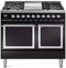 ILVE Nostalgie II Noblesse 40-Inch 4.3 Cu. Ft. Dual Oven Natural Gas Dual Fuel Range with 6 Burners, Griddle and Solid Door in Glossy Black with Chrome Trim (UND40FQNMPBKC)
