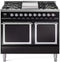 ILVE Nostalgie II Noblesse 40-Inch 4.3 Cu. Ft. Dual Oven Propane Gas Dual Fuel Range with 6 Burners, Griddle and Solid Door in Glossy Black with Chrome Trim (UND40FQNMPBKCLP)