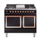 ILVE Nostalgie II Noblesse 40-Inch 4.3 Cu. Ft. Dual Oven Natural Gas Dual Fuel Range with 6 Burners, Griddle and Solid Door in Glossy Black with Copper Trim (UND40FQNMPBKP)
