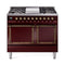 ILVE Nostalgie II Noblesse 40-Inch 4.3 Cu. Ft. Dual Oven Natural Gas Dual Fuel Range with 6 Burners, Griddle and Solid Door in Burgundy with Bronze Trim (UND40FQNMPBUB)