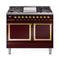 ILVE Nostalgie II Noblesse 40-Inch 4.3 Cu. Ft. Dual Oven Natural Gas Dual Fuel Range with 6 Burners, Griddle and Solid Door in Burgundy with Brass Trim (UND40FQNMPBUG)