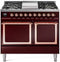 ILVE Nostalgie II Noblesse 40-Inch 4.3 Cu. Ft. Dual Oven Propane Gas Dual Fuel Range with 6 Burners, Griddle and Solid Door in Burgundy with Copper Trim (UND40FQNMPBUPLP)
