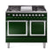 ILVE Nostalgie II Noblesse 40-Inch 4.3 Cu. Ft. Dual Oven Natural Gas Dual Fuel Range with 6 Burners, Griddle and Solid Door in Emerald Green with Chrome Trim (UND40FQNMPEGC)