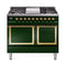 ILVE Nostalgie II Noblesse 40-Inch 4.3 Cu. Ft. Dual Oven Natural Gas Dual Fuel Range with 6 Burners, Griddle and Solid Door in Emerald Green with Brass Trim (UND40FQNMPEGG)