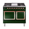 ILVE Nostalgie II Noblesse 40-Inch 4.3 Cu. Ft. Dual Oven Natural Gas Dual Fuel Range with 6 Burners, Griddle and Solid Door in Emerald Green with Copper Trim (UND40FQNMPEGP)