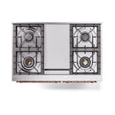 ILVE dual fuel cooktop with four gas burners and a central control panel