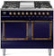 ILVE Nostalgie II Noblesse 40-Inch 4.3 Cu. Ft. Dual Oven Propane Gas Dual Fuel Range with 6 Burners, Griddle and Solid Door in Midnight Blue with Burnished Bronze Trim (UND40FQNMPMBBLP)