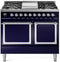 ILVE Nostalgie II Noblesse 40-Inch 4.3 Cu. Ft. Dual Oven Natural Gas Dual Fuel Range with 6 Burners, Griddle and Solid Door in Midnight Blue with Chrome Trim (UND40FQNMPMBC)