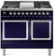ILVE Nostalgie II Noblesse 40-Inch 4.3 Cu. Ft. Dual Oven Propane Gas Dual Fuel Range with 6 Burners, Griddle and Solid Door in Midnight Blue with Chrome Trim (UND40FQNMPMBCLP)